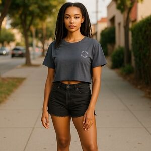 AYBL XL Womens Crop Top Gray Athletic Workout Oversized T-Shirt Tee Short Sleeve